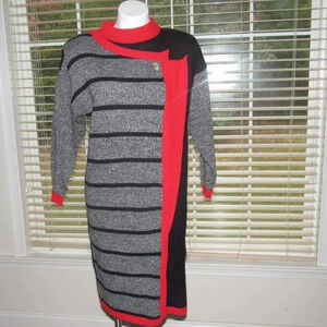 Vintage A’MILANO Black Red Long Sleeve Sweater Dress Size Large